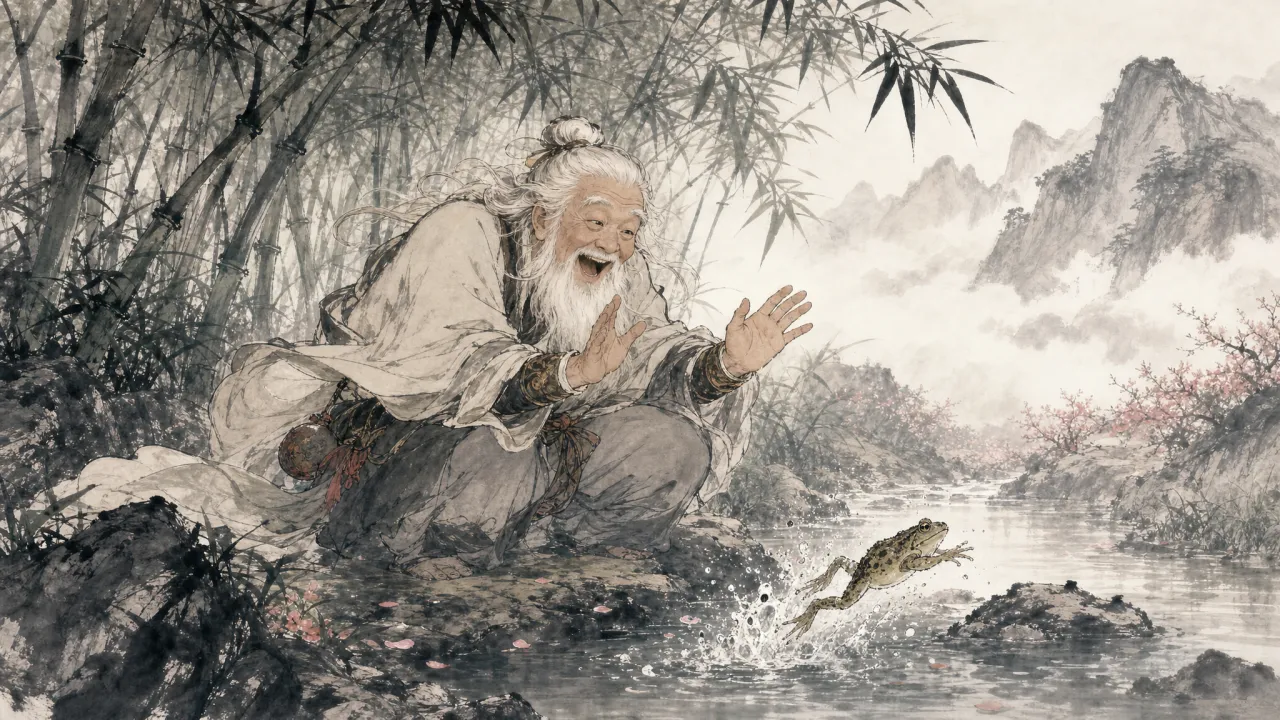 老顽童周伯通在桃花岛嬉戏追蛤蟆