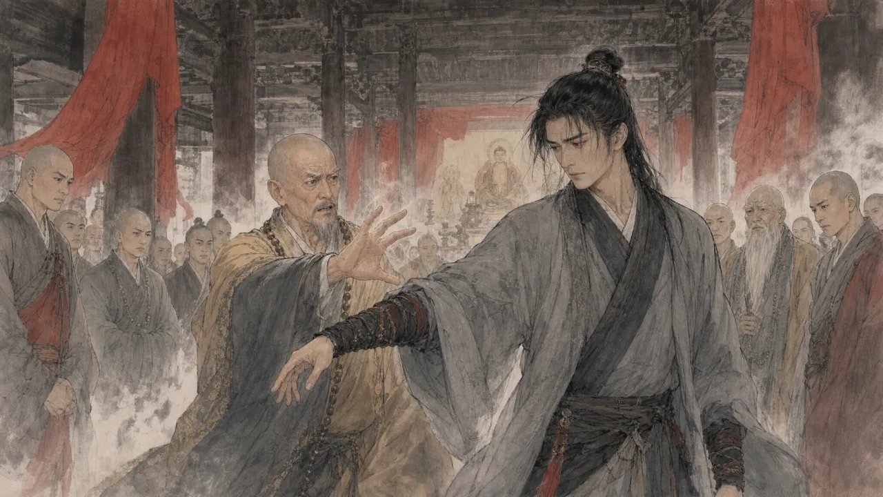 令狐冲在少林寺被高僧方生搭脉查验，百口莫辩