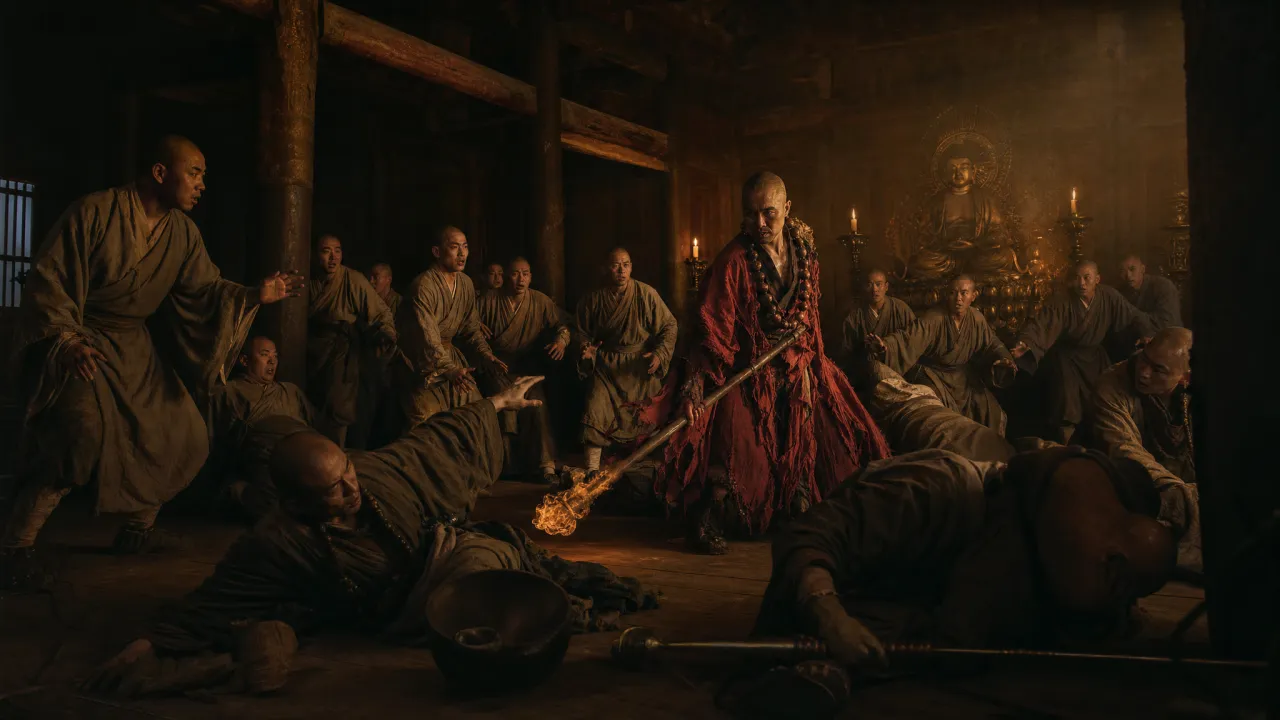 火工头陀在少林寺达摩堂上连败九大弟子众僧惊变