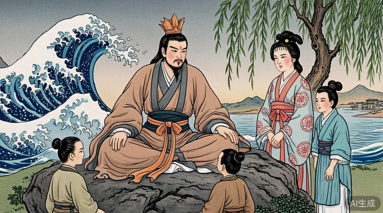 土坟上戴纸冠的慕容复 王语嫣阿碧侍立 孩童叩拜
