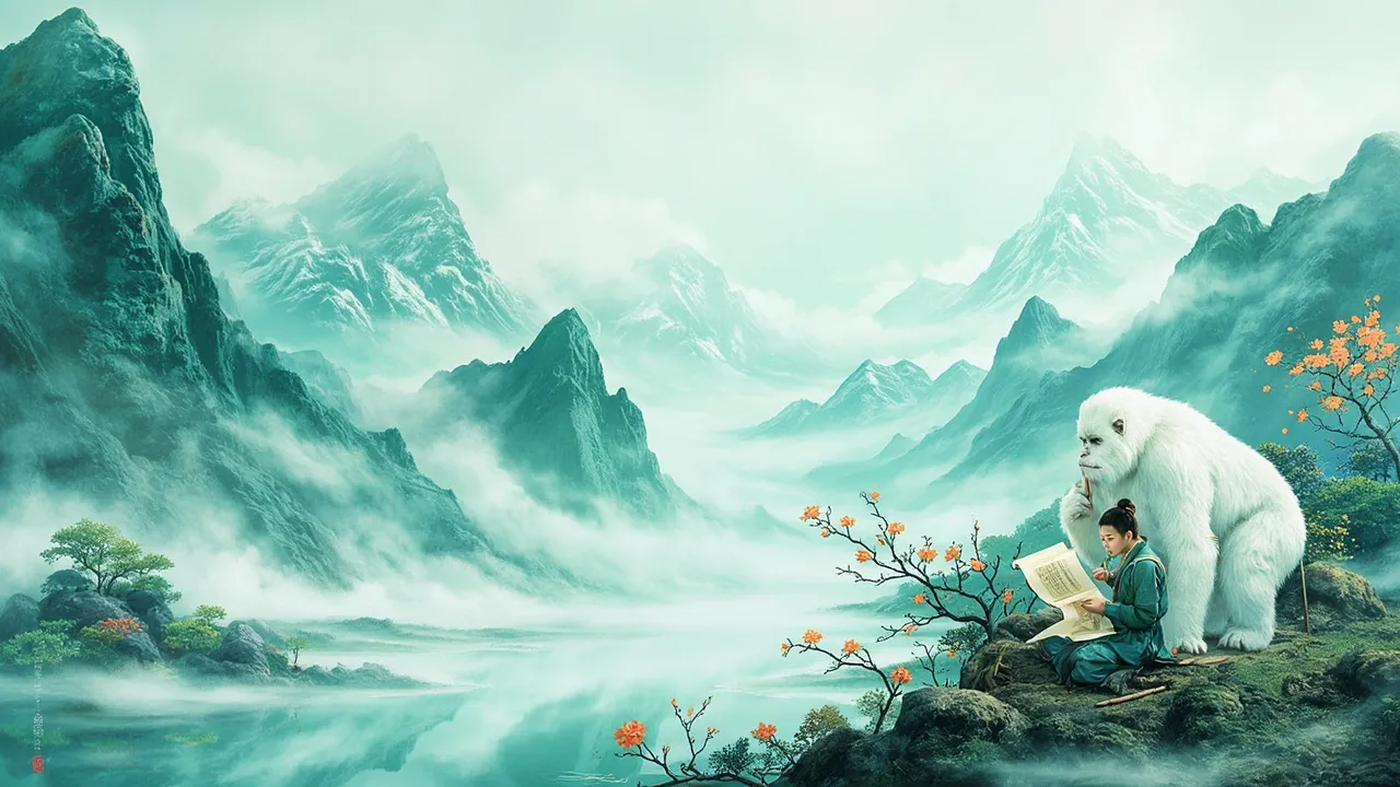 昆仑雪谷张无忌临白猿伏地参研九阳真经 残卷散开