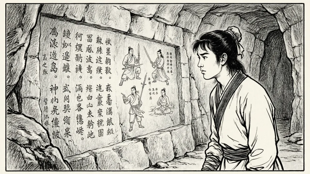 昏黄棋室内，一个垂眼合目的小和尚伸手落下一子，四周长须高手俱是骇然之色——连环画线描的简净线条勾出"误打误撞"那一瞬
