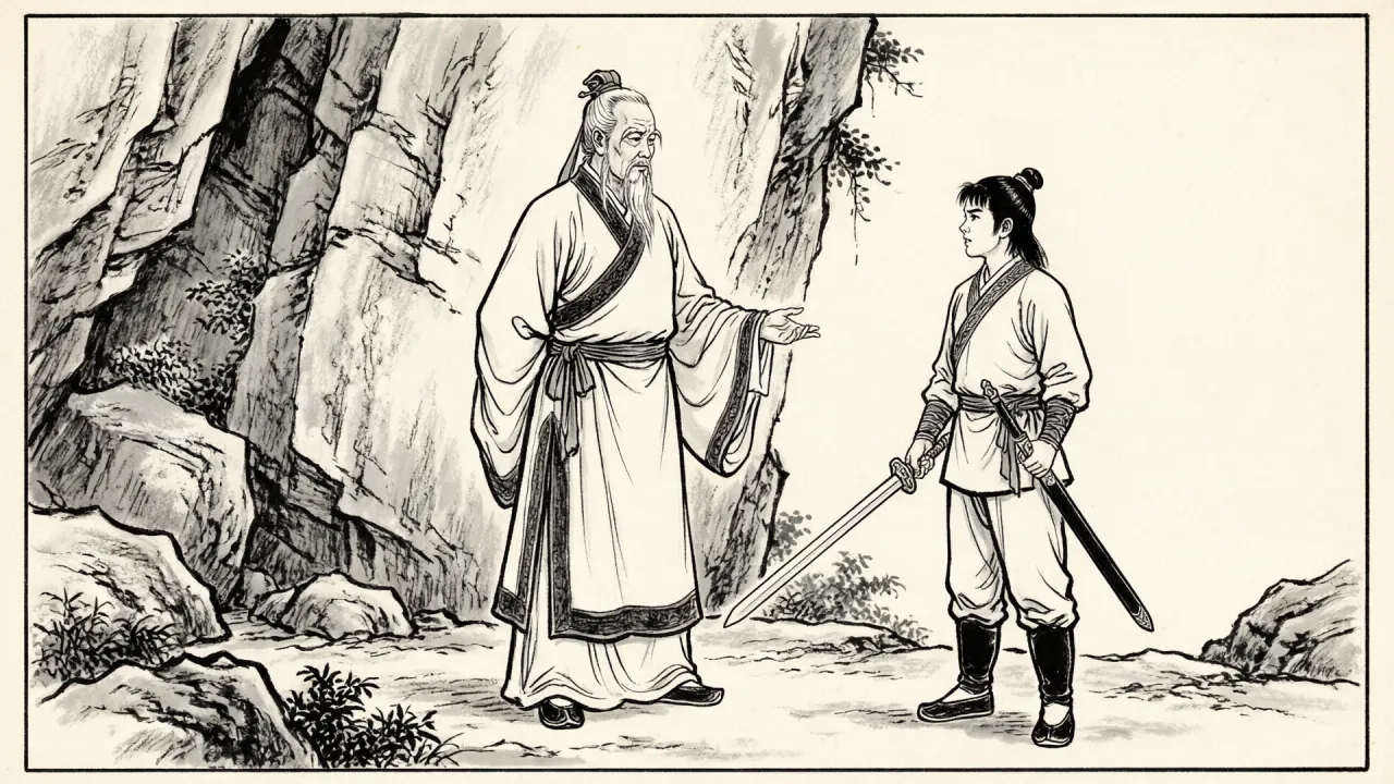 风清扬在思过崖向令狐冲传授独孤九剑