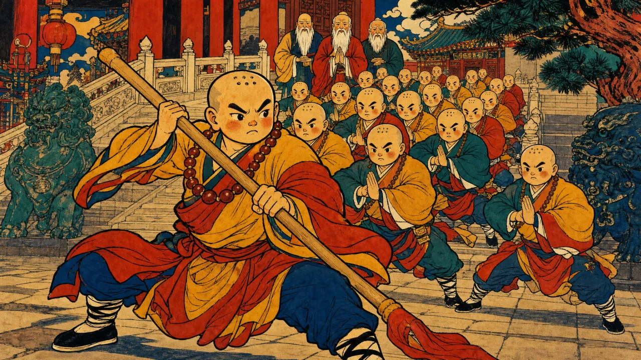 少林群僧列阵，辈分最高的几位老僧却隐在最后，深不可测