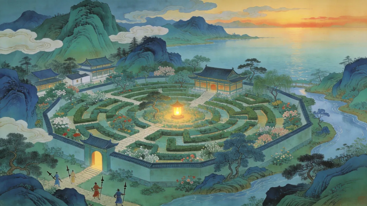 归云庄依奇门八卦而建,花木掩映,道路盘曲