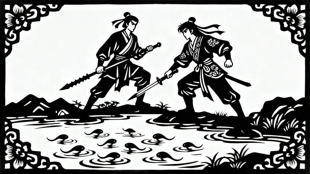 水中游动的蝌蚪剪影