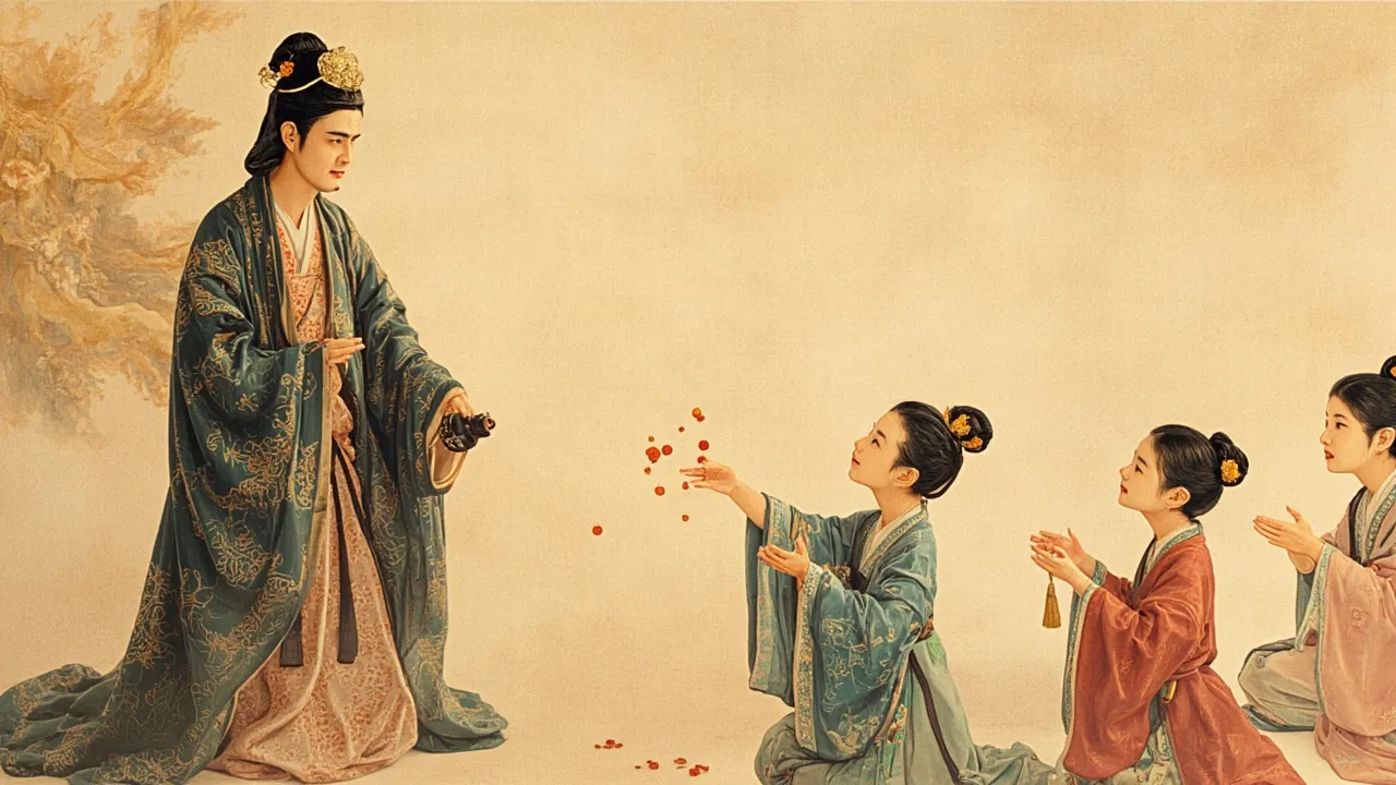 厅堂之上,教主自黑瓷瓶中倾出三颗朱红药丸,三人屈膝领受