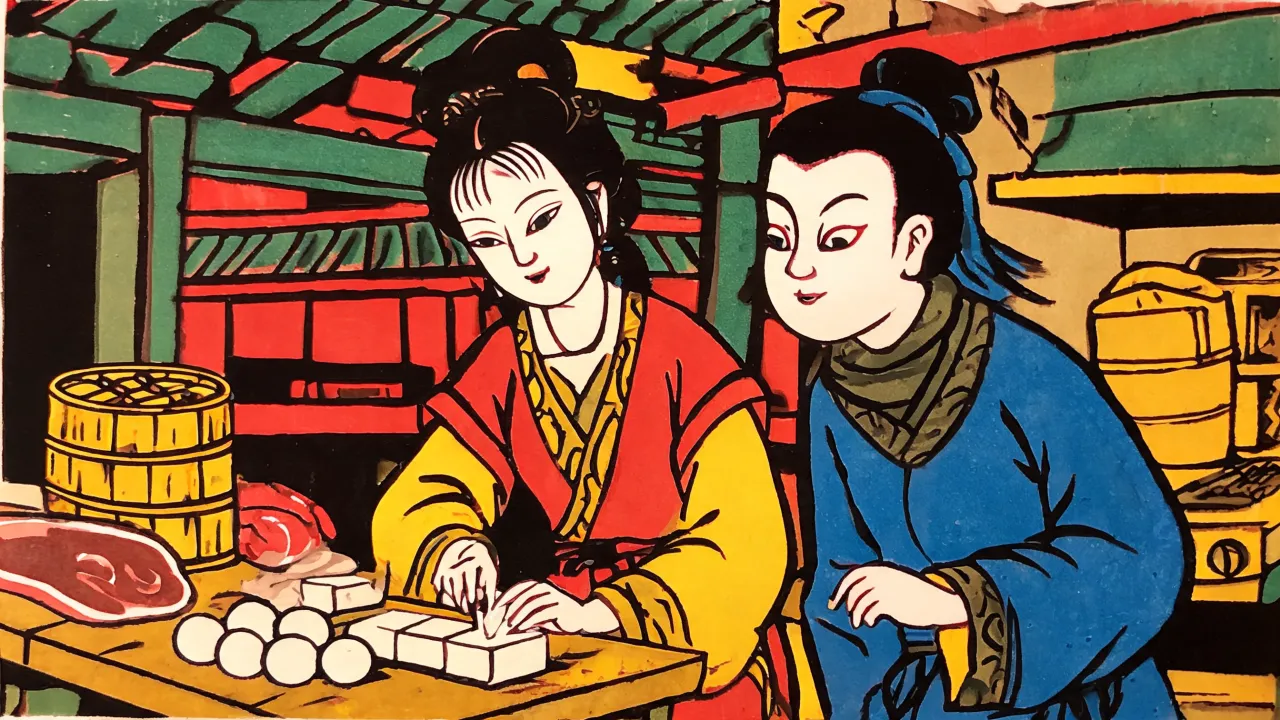 黄蓉在客店灶前削制豆腐小球