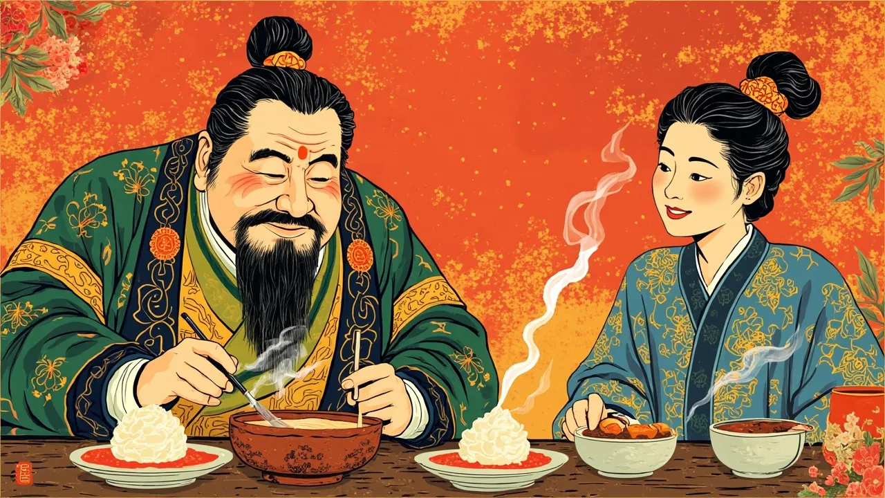 洪七公面对精巧豆腐菜凝神辨味